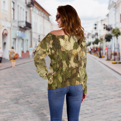 Camo Realistic Tree Texture Print Off Shoulder Sweatshirt