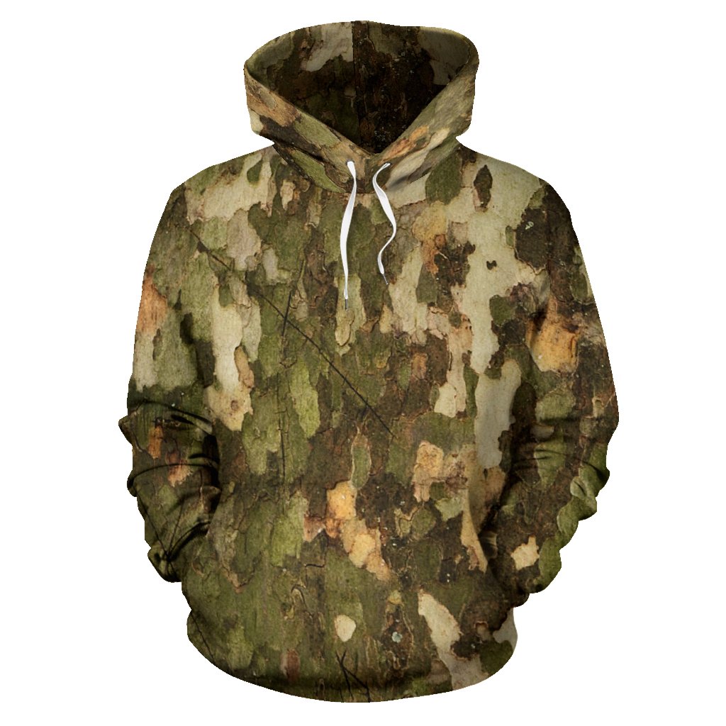 Camo Realistic Tree Texture Print Pullover Hoodie