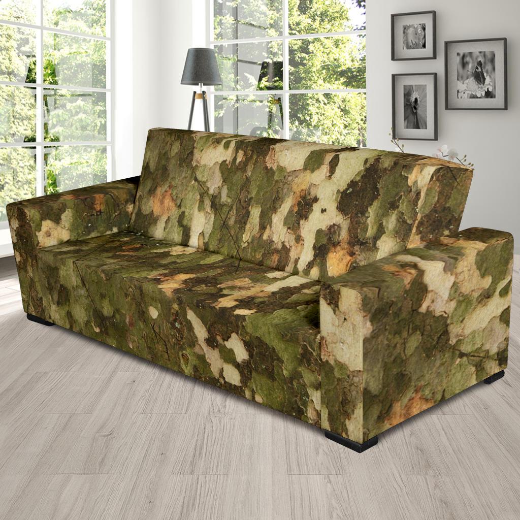 Camo Realistic Tree Texture Print Sofa Slipcover-JTAMIGO.COM
