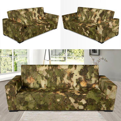 Camo Realistic Tree Texture Print Sofa Slipcover-JTAMIGO.COM