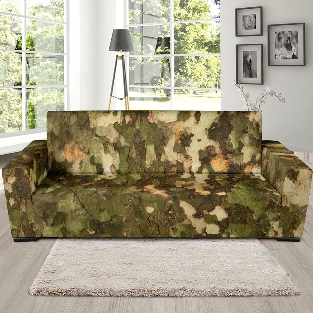 Camo Realistic Tree Texture Print Sofa Slipcover-JTAMIGO.COM