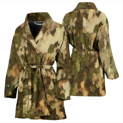Camo Realistic Tree Texture Print Women Bath Robe-JTAMIGO.COM