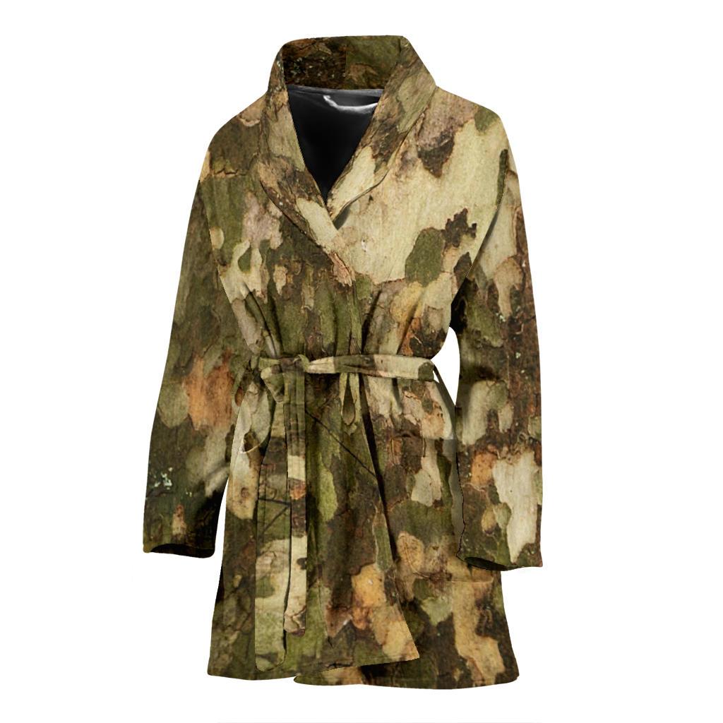 Camo Realistic Tree Texture Print Women Bath Robe-JTAMIGO.COM