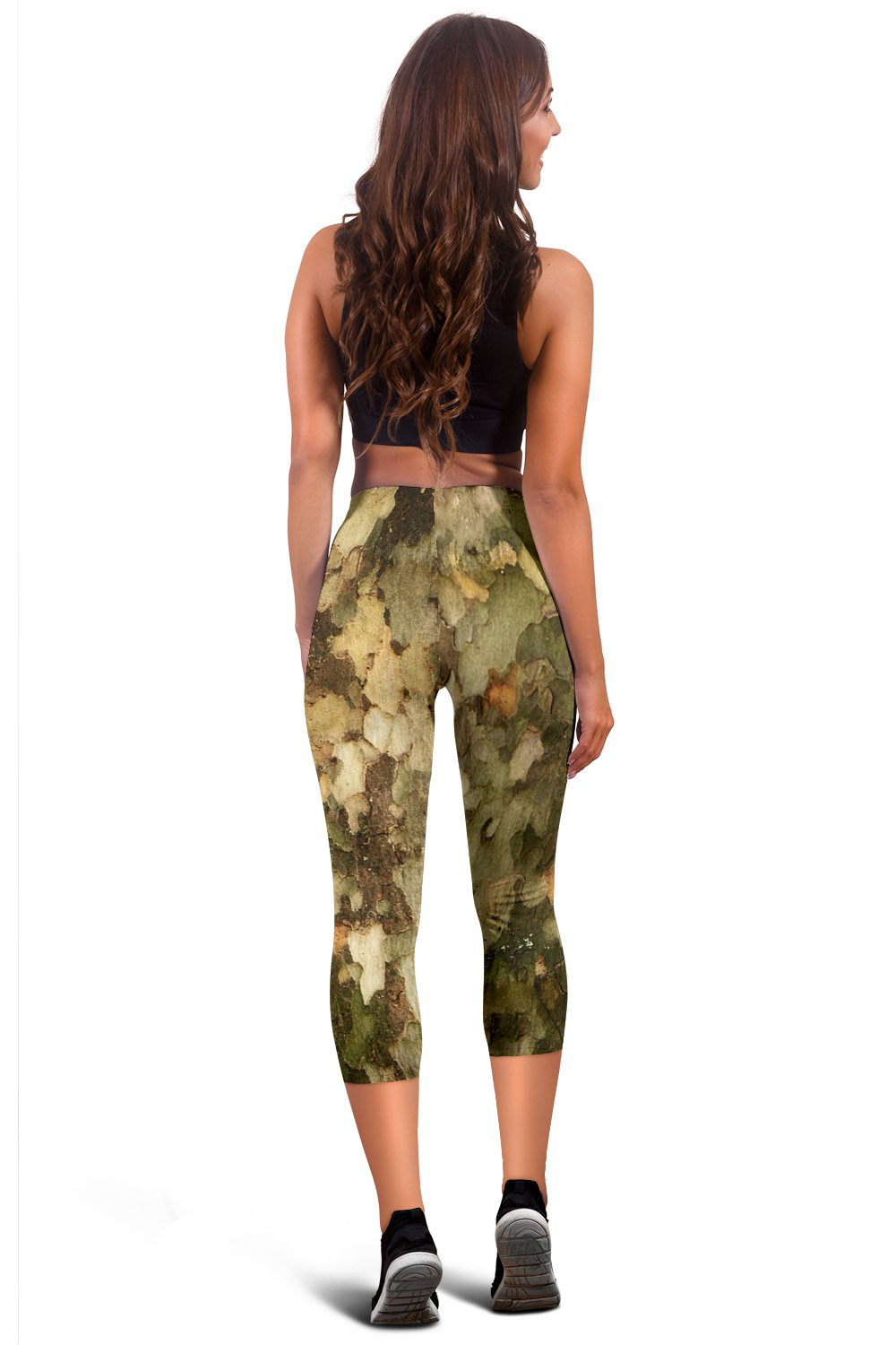Camo Realistic Tree Texture Print Women Capris