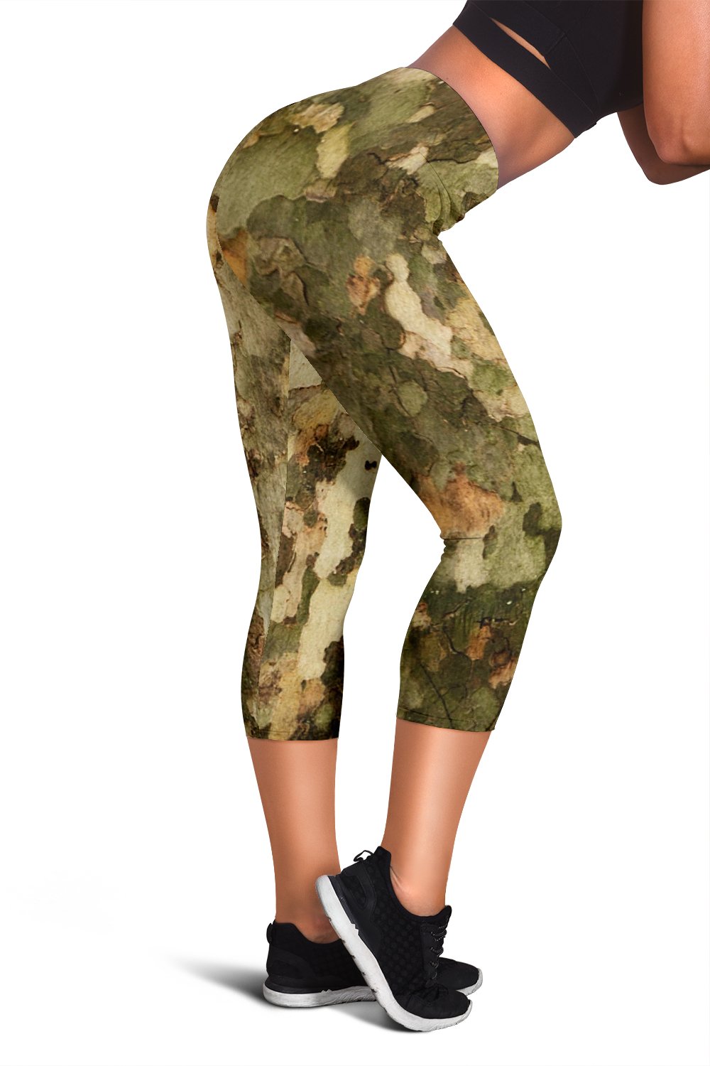 Camo Realistic Tree Texture Print Women Capris