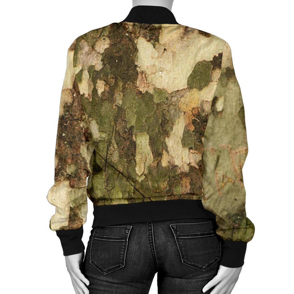 Camo Realistic Tree Texture Print Women Casual Bomber Jacket