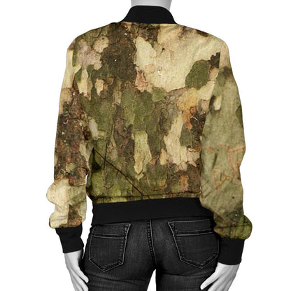 Camo Realistic Tree Texture Print Women Casual Bomber Jacket