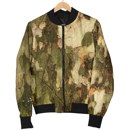 Camo Realistic Tree Texture Print Women Casual Bomber Jacket