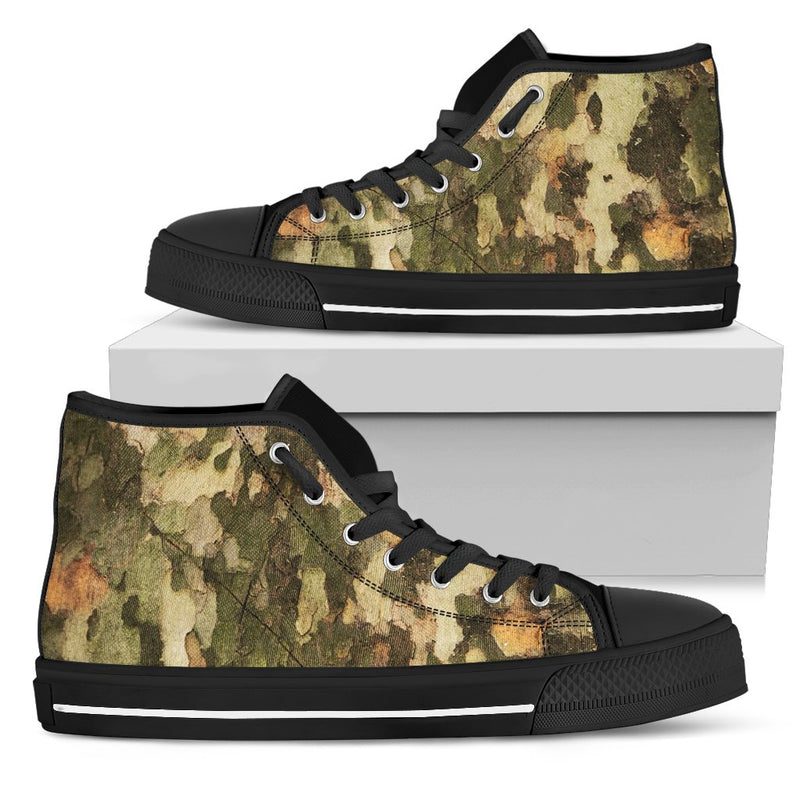 Camo Realistic Tree Texture Print Women High Top Shoes