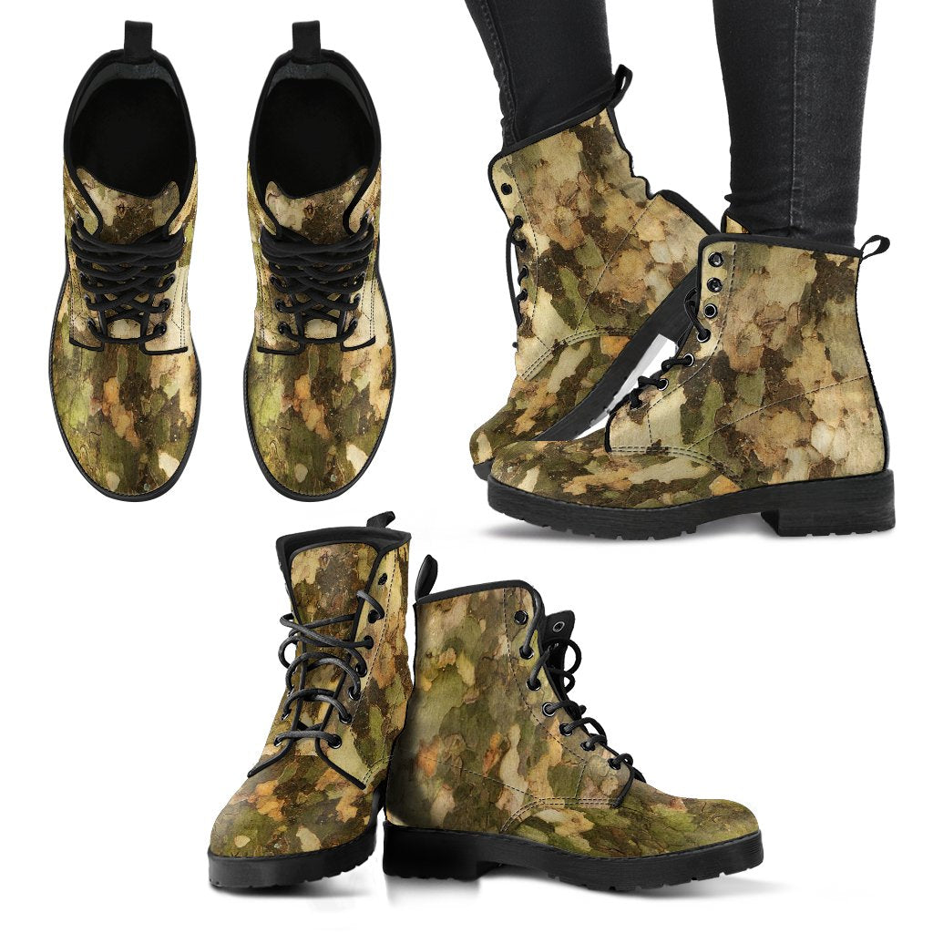 Camo Realistic Tree Texture Print Women Leather Boots-JTAMIGO.COM