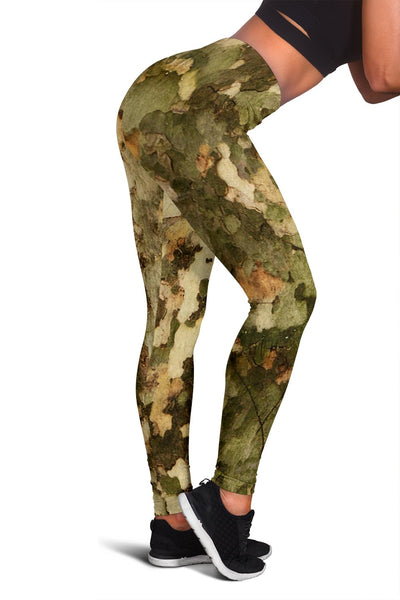 Camo Realistic Tree Texture Print Women Leggings
