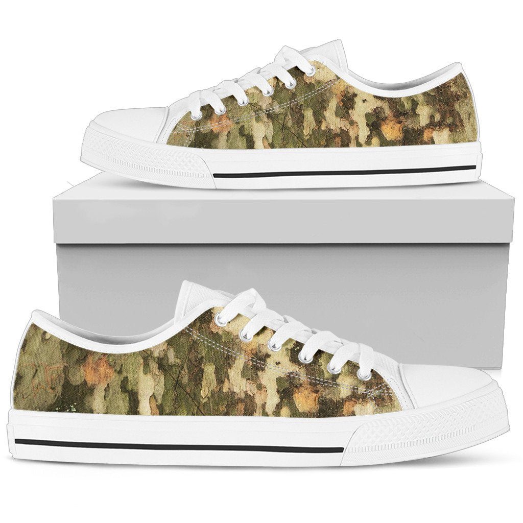 Camo Realistic Tree Texture Print Women Low Top Shoes