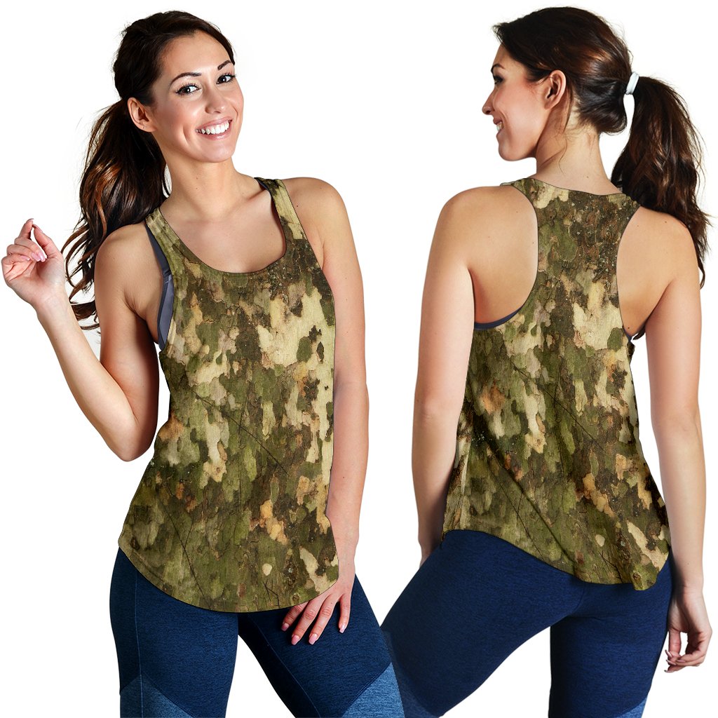 Camo Realistic Tree Texture Print Women Racerback Tank Top