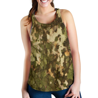 Camo Realistic Tree Texture Print Women Racerback Tank Top