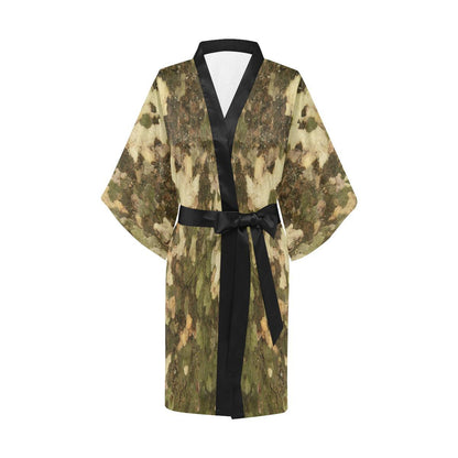 Camo Realistic Tree Texture Print Women Short Kimono Robe