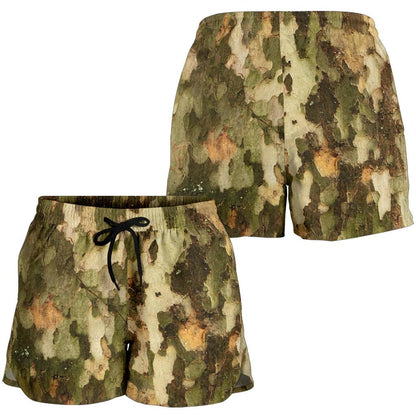 Camo Realistic Tree Texture Print Women Shorts-JTAMIGO.COM