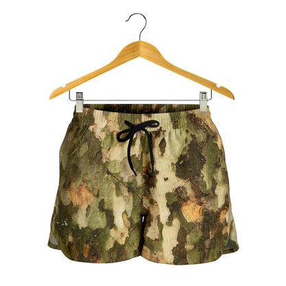 Camo Realistic Tree Texture Print Women Shorts-JTAMIGO.COM