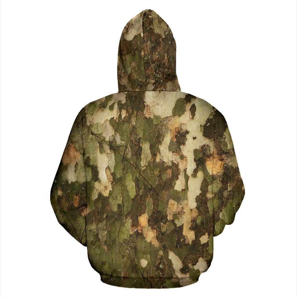 Camo Realistic Tree Texture Print Zip Up Hoodie