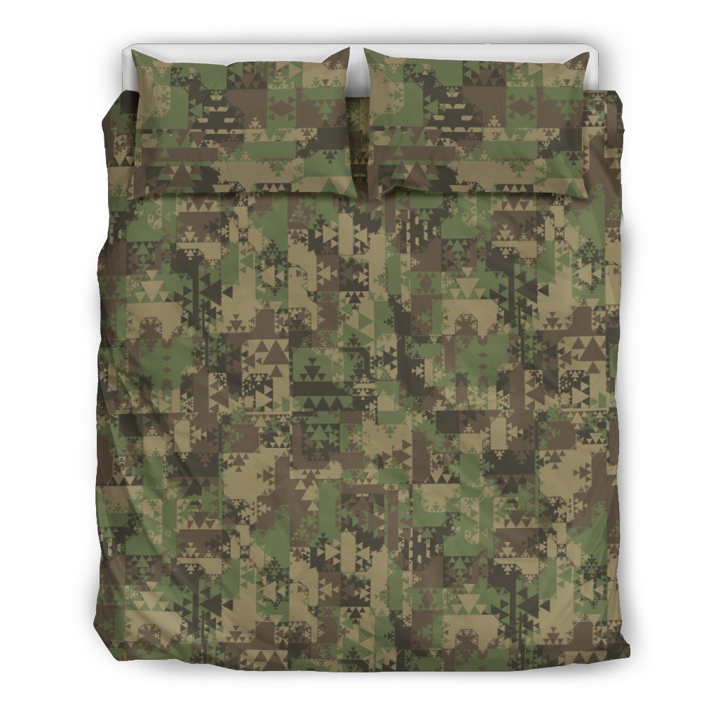 Camouflage Aztec Green Army Print Duvet Cover Bedding Set