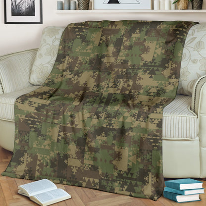 Camouflage Aztec Green Army Print Fleece Blanket