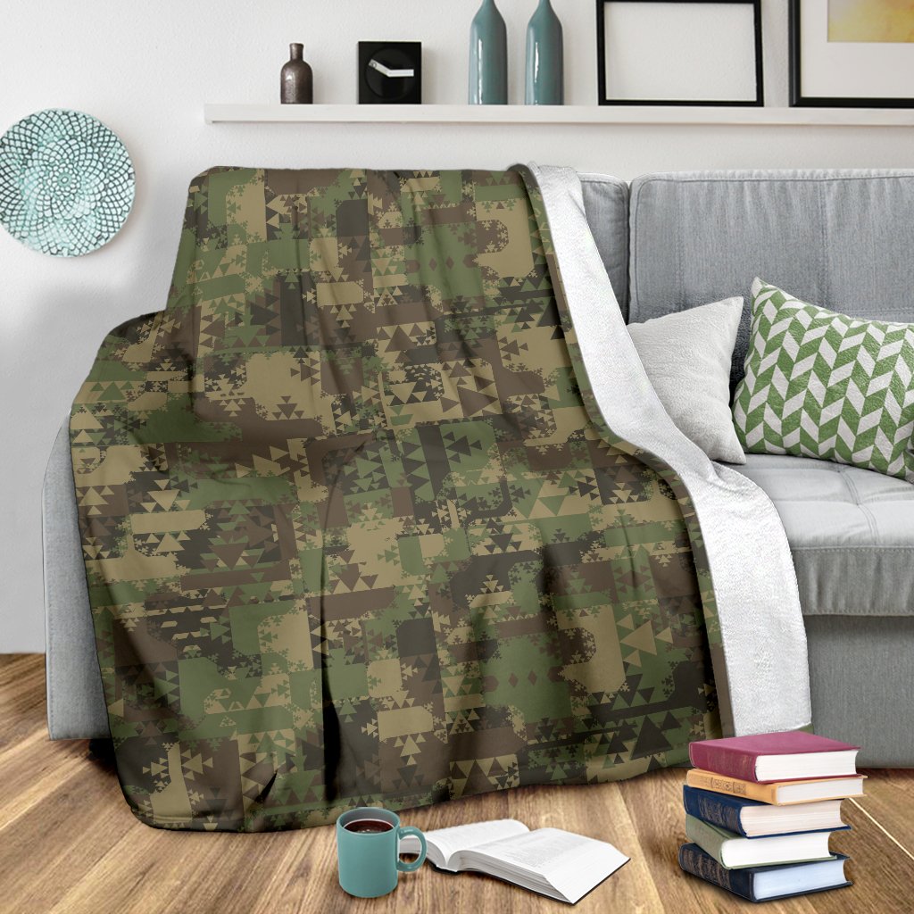 Camouflage Aztec Green Army Print Fleece Blanket