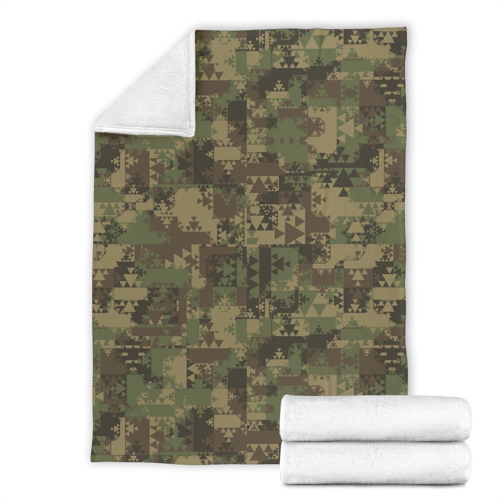 Camouflage Aztec Green Army Print Fleece Blanket