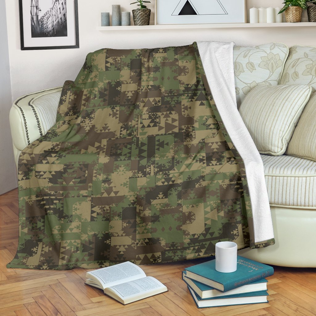 Camouflage Aztec Green Army Print Fleece Blanket