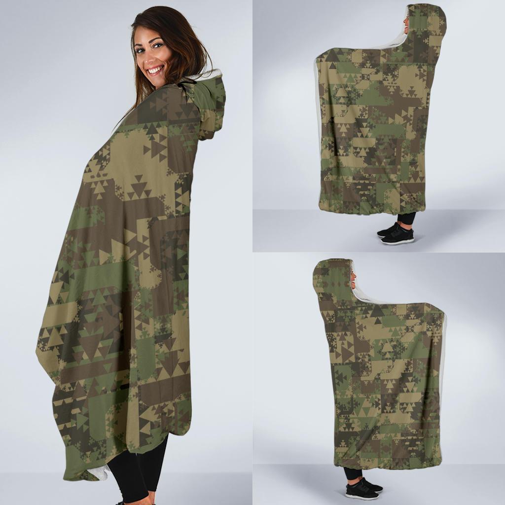 Camouflage Aztec Green Army Print Hooded Blanket-JTAMIGO.COM