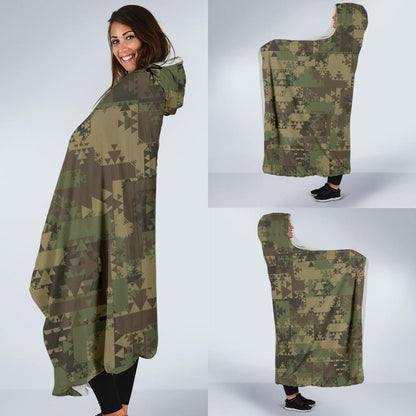 Camouflage Aztec Green Army Print Hooded Blanket-JTAMIGO.COM