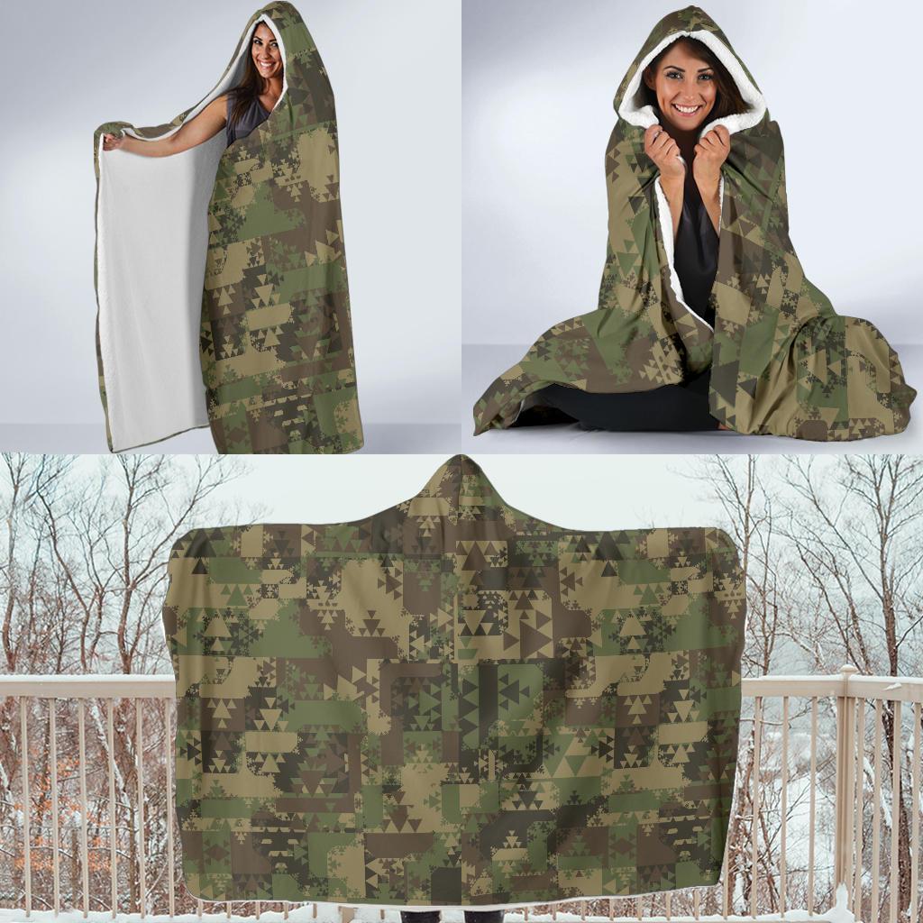 Camouflage Aztec Green Army Print Hooded Blanket-JTAMIGO.COM