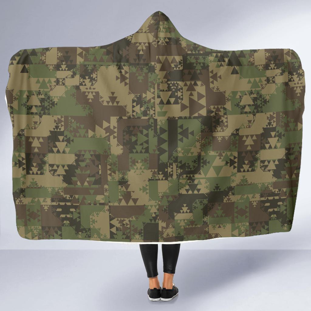 Camouflage Aztec Green Army Print Hooded Blanket-JTAMIGO.COM