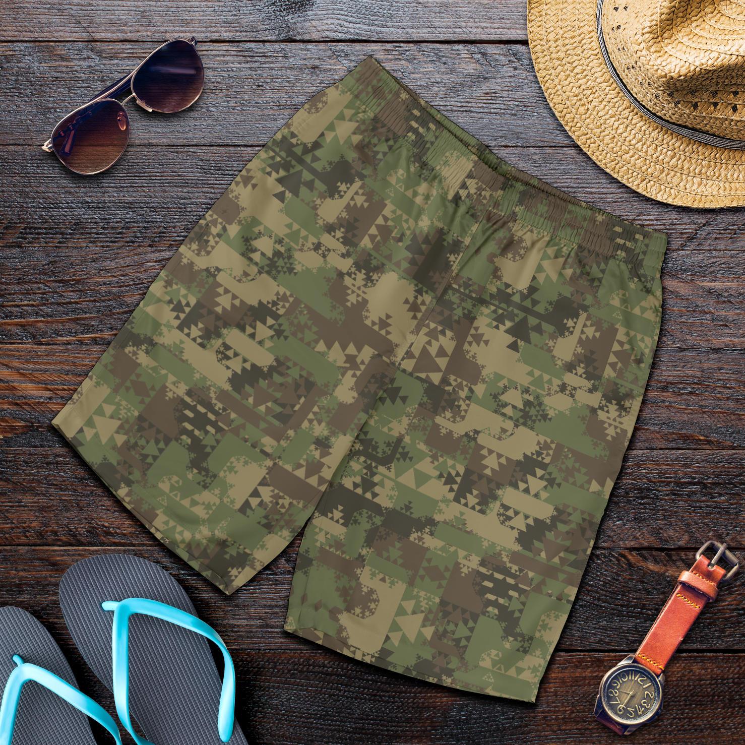 Camouflage Aztec Green Army Print Mens Shorts-JTAMIGO.COM
