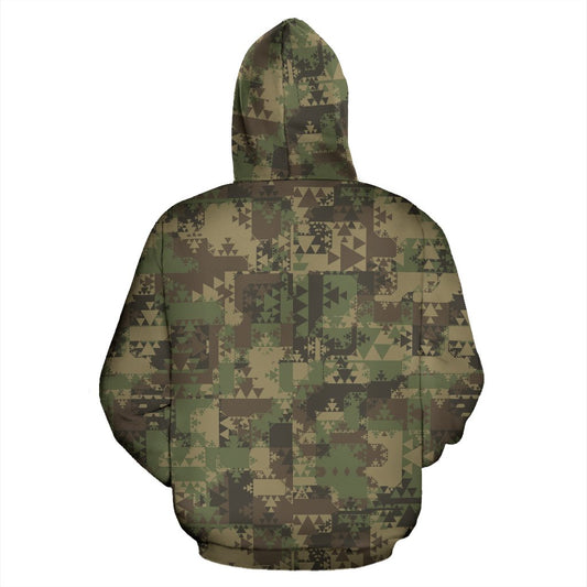 Camouflage Aztec Green Army Print Pullover Hoodie