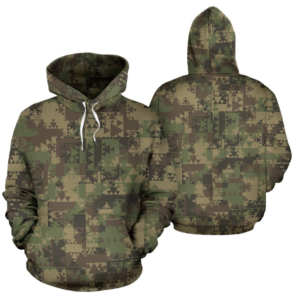 Camouflage Aztec Green Army Print Pullover Hoodie