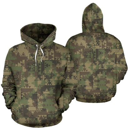Camouflage Aztec Green Army Print Pullover Hoodie