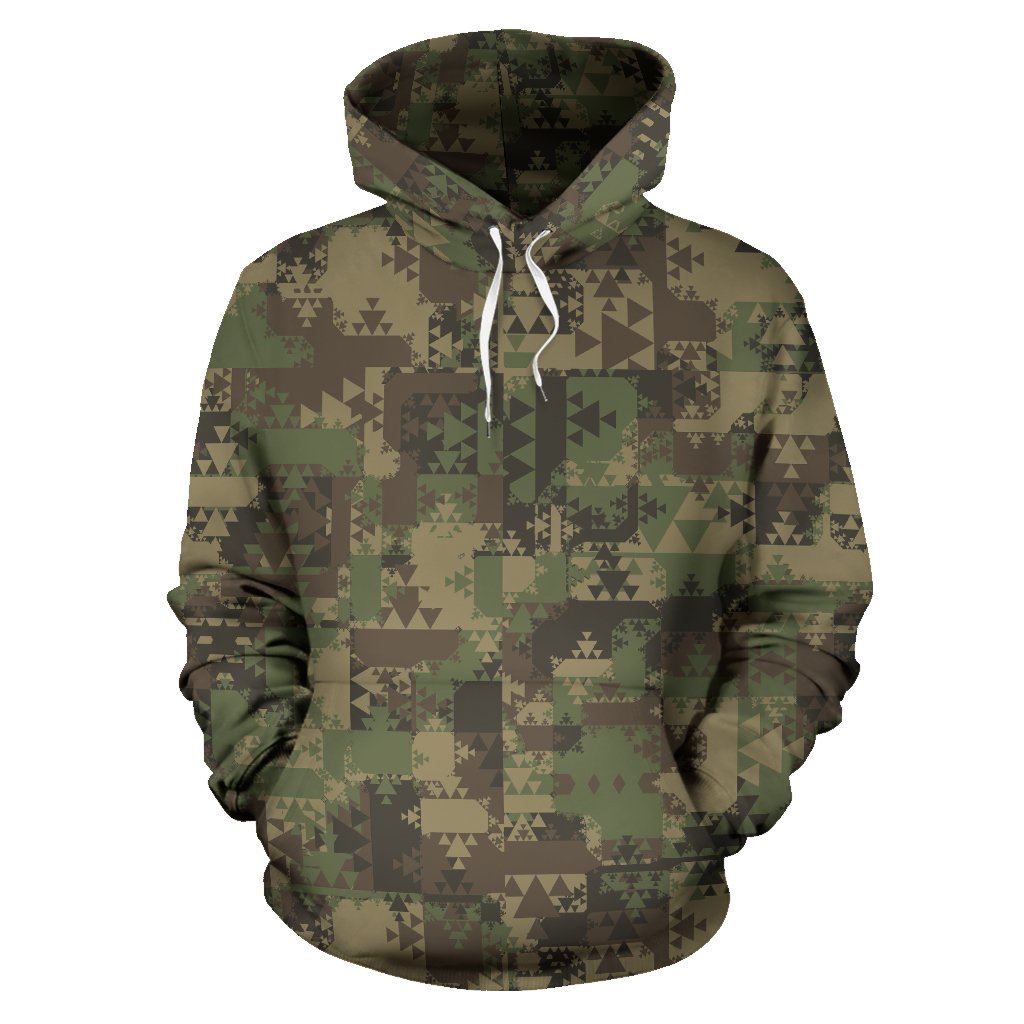 Camouflage Aztec Green Army Print Pullover Hoodie