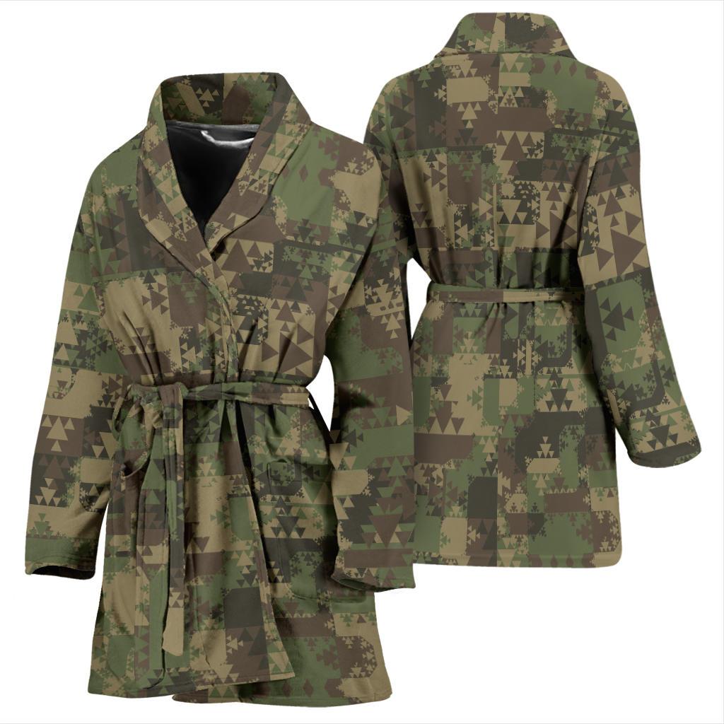 Camouflage Aztec Green Army Print Women Bath Robe-JTAMIGO.COM