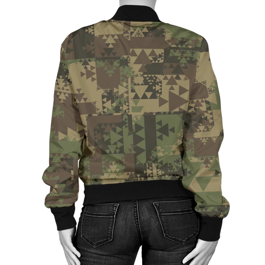 Camouflage Aztec Green Army Print Women Casual Bomber Jacket