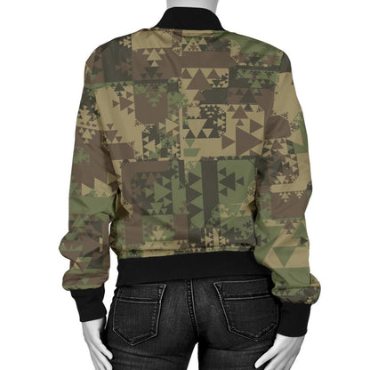Camouflage Aztec Green Army Print Women Casual Bomber Jacket