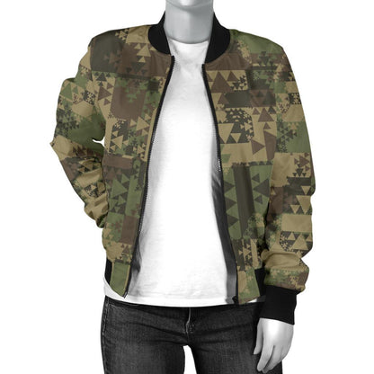 Camouflage Aztec Green Army Print Women Casual Bomber Jacket