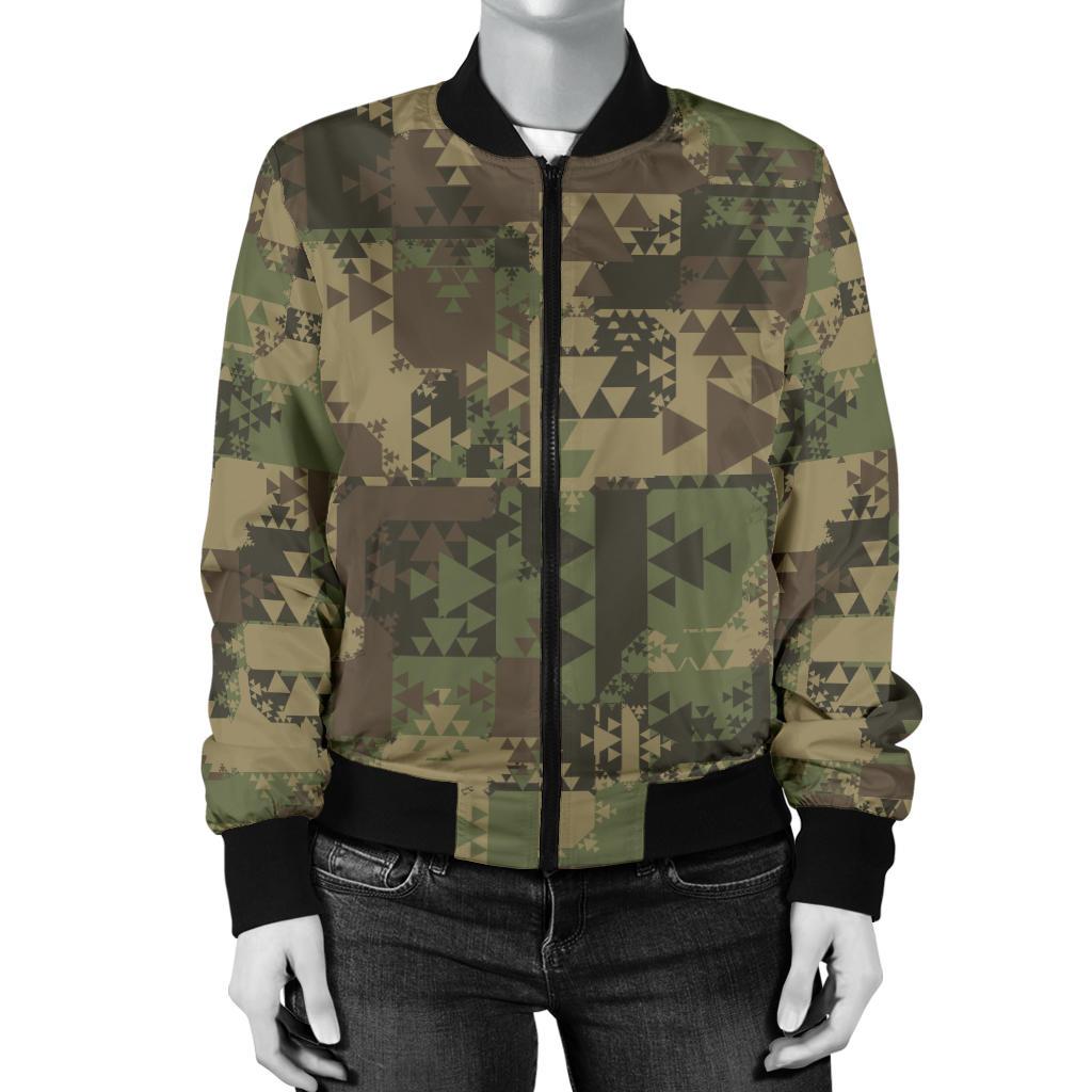 Camouflage Aztec Green Army Print Women Casual Bomber Jacket