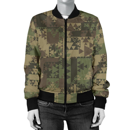 Camouflage Aztec Green Army Print Women Casual Bomber Jacket