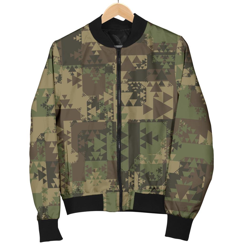 Camouflage Aztec Green Army Print Women Casual Bomber Jacket