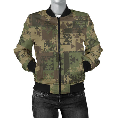 Camouflage Aztec Green Army Print Women Casual Bomber Jacket