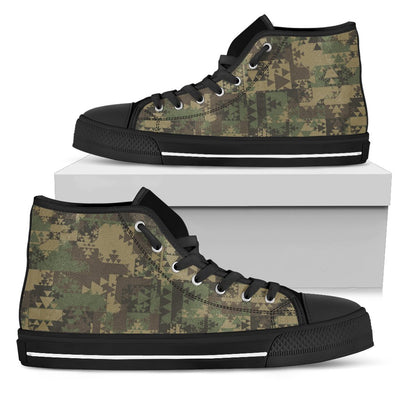 Camouflage Aztec Green Army Print Women High Top Shoes