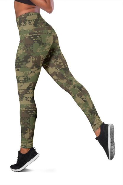 Camouflage Aztec Green Army Print Women Leggings