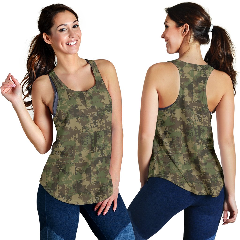 Camouflage Aztec Green Army Print Women Racerback Tank Top