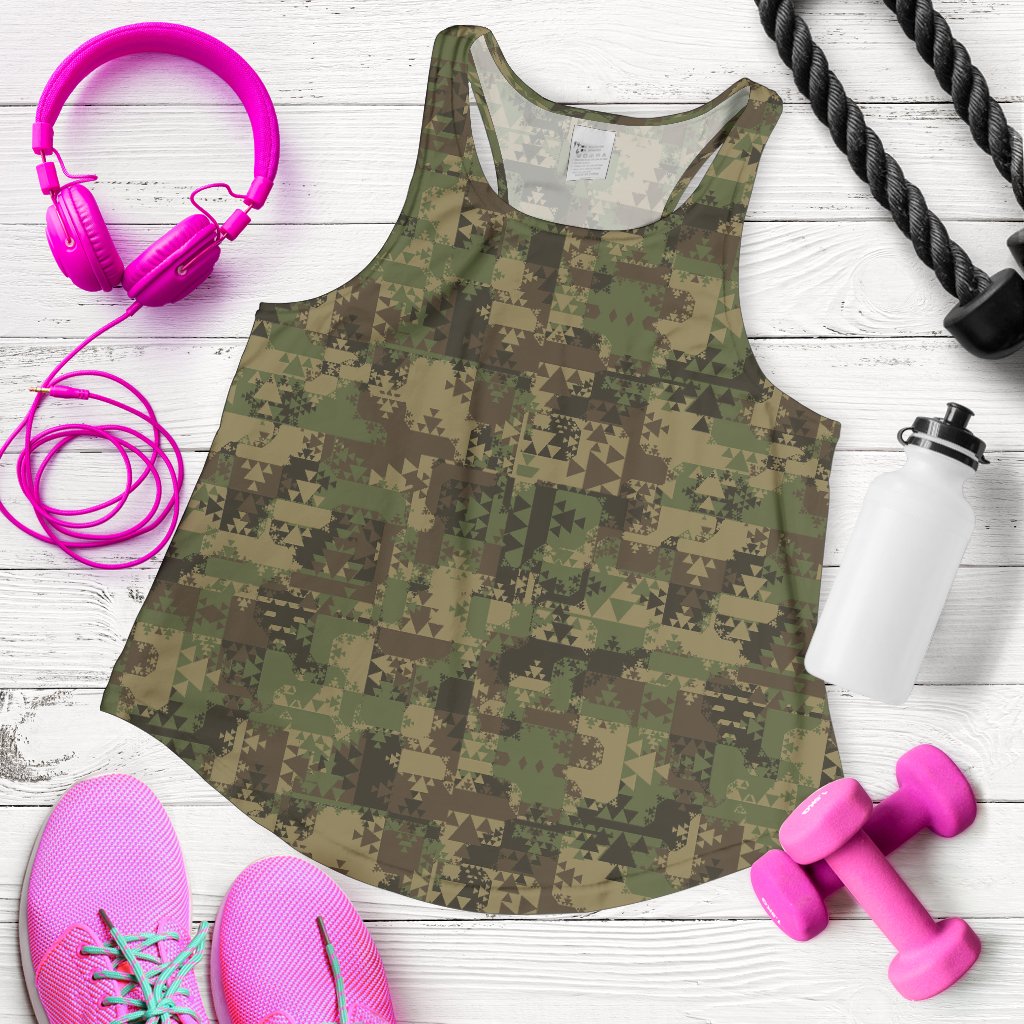 Camouflage Aztec Green Army Print Women Racerback Tank Top