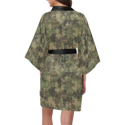Camouflage Aztec Green Army Print Women Short Kimono Robe