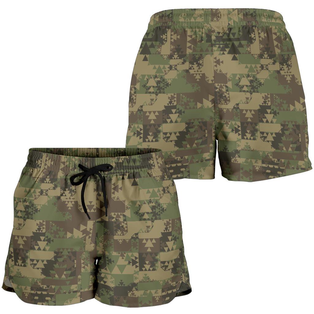 Camouflage Aztec Green Army Print Women Shorts-JTAMIGO.COM
